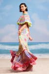 Shop_Siddhartha Bansal_Multi Color Crepe Printed Samsara Engineered Straight Neck Lotus Dress 