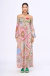 Siddhartha Bansal_Multi Color Crepe Printed Florette Straight Hold Me Back Off Shoulder Dress _Online_at_Aza_Fashions