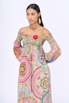 Siddhartha Bansal_Multi Color Crepe Printed Florette Straight Hold Me Back Off Shoulder Dress _at_Aza_Fashions