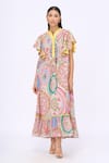 Buy_Siddhartha Bansal_Multi Color Cotton Poplin Printed Samsara Mandarin Collar Love Midi Dress _at_Aza_Fashions