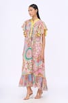 Siddhartha Bansal_Multi Color Cotton Poplin Printed Samsara Mandarin Collar Love Midi Dress _Online_at_Aza_Fashions