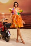 Buy_Siddhartha Bansal_Multi Color Cotton Poplin Printed Engineered Floral Mosaic V The Burble Dress _at_Aza_Fashions