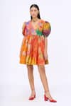 Siddhartha Bansal_Multi Color Cotton Poplin Printed Engineered Floral Mosaic V The Burble Dress _Online_at_Aza_Fashions