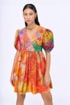 Shop_Siddhartha Bansal_Multi Color Cotton Poplin Printed Engineered Floral Mosaic V The Burble Dress _Online_at_Aza_Fashions