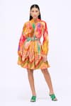 Buy_Siddhartha Bansal_Multi Color Cotton Poplin Printed Bed Of Roses Mandarin Collar Dress With Belt _at_Aza_Fashions