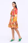 Buy_Siddhartha Bansal_Multi Color Cotton Poplin Printed Bed Of Roses Mandarin Collar Dress With Belt _Online_at_Aza_Fashions