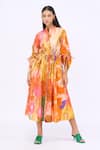 Buy_Siddhartha Bansal_Multi Color Cotton Poplin Printed Day Bloom Mandarin Collar Shirt Dress _at_Aza_Fashions