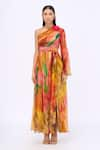 Siddhartha Bansal_Multi Color Chiffon Printed Abstract Asymmetric Sofia Dress _Online_at_Aza_Fashions