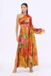 Buy_Siddhartha Bansal_Multi Color Chiffon Printed Abstract Asymmetric Sofia Dress _Online_at_Aza_Fashions