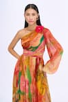 Siddhartha Bansal_Multi Color Chiffon Printed Abstract Asymmetric Sofia Dress _at_Aza_Fashions