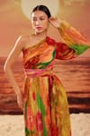 Buy_Siddhartha Bansal_Multi Color Chiffon Printed Abstract Asymmetric Sofia Dress 