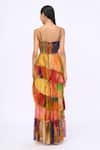 Shop_Siddhartha Bansal_Multi Color Chiffon Printed Honeycomb Square Neck Paradise Dress _at_Aza_Fashions