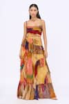 Buy_Siddhartha Bansal_Multi Color Chiffon Printed Honeycomb Square Neck Paradise Dress _Online_at_Aza_Fashions