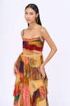 Shop_Siddhartha Bansal_Multi Color Chiffon Printed Honeycomb Square Neck Paradise Dress _Online_at_Aza_Fashions