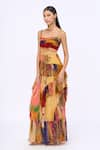 Siddhartha Bansal_Multi Color Chiffon Printed Honeycomb Square Neck Paradise Dress _at_Aza_Fashions