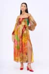 Buy_Siddhartha Bansal_Multi Color Chiffon Printed Honeycomb Straight Neck Dress _at_Aza_Fashions