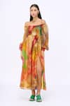 Siddhartha Bansal_Multi Color Chiffon Printed Honeycomb Straight Neck Dress _Online_at_Aza_Fashions