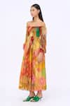 Shop_Siddhartha Bansal_Multi Color Chiffon Printed Honeycomb Straight Neck Dress _Online_at_Aza_Fashions