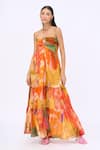 Buy_Siddhartha Bansal_Orange Crepe Printed Rosemary Halter Neck Tiered Dress _at_Aza_Fashions