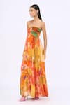 Siddhartha Bansal_Orange Crepe Printed Rosemary Halter Neck Tiered Dress _Online_at_Aza_Fashions