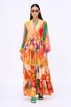 Buy_Siddhartha Bansal_Multi Color Crepe Printed Floral Mandarin Collar Elisa Dress _at_Aza_Fashions