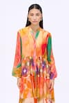 Siddhartha Bansal_Multi Color Crepe Printed Floral Mandarin Collar Elisa Dress _Online_at_Aza_Fashions