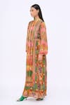 Siddhartha Bansal_Multi Color Crepe Printed Engineered Floral Round Kashmir Kaftan Dress _Online_at_Aza_Fashions