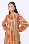 Buy_Siddhartha Bansal_Multi Color Crepe Printed Engineered Floral Round Kashmir Kaftan Dress _Online_at_Aza_Fashions