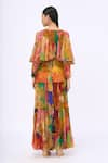 Shop_Siddhartha Bansal_Multi Color Crepe Printed Honeycomb V Neck Carnival Dress _at_Aza_Fashions