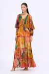 Siddhartha Bansal_Multi Color Crepe Printed Honeycomb V Neck Carnival Dress _Online_at_Aza_Fashions