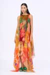 Buy_Siddhartha Bansal_Multi Color Silk Organza Printed Floral Boat Neck Breeze Handkerchief Dress _at_Aza_Fashions