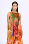 Siddhartha Bansal_Multi Color Silk Organza Printed Floral Boat Neck Breeze Handkerchief Dress _Online_at_Aza_Fashions