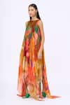 Buy_Siddhartha Bansal_Multi Color Silk Organza Printed Floral Boat Neck Breeze Handkerchief Dress _Online_at_Aza_Fashions