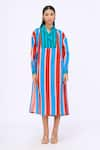 Buy_Siddhartha Bansal_Blue Linen Silk Printed Caban Stripe Sailor Collar Spicy Affair Dress _at_Aza_Fashions