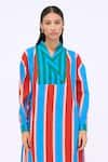 Siddhartha Bansal_Blue Linen Silk Printed Caban Stripe Sailor Collar Spicy Affair Dress _Online_at_Aza_Fashions