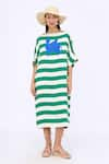 Buy_Siddhartha Bansal_Green Modal Satin Printed Stripe Boat Neck Cabana Dress _at_Aza_Fashions