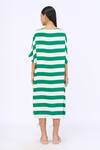 Shop_Siddhartha Bansal_Green Modal Satin Printed Stripe Boat Neck Cabana Dress _at_Aza_Fashions