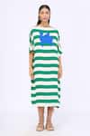 Siddhartha Bansal_Green Modal Satin Printed Stripe Boat Neck Cabana Dress _Online_at_Aza_Fashions