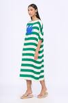 Buy_Siddhartha Bansal_Green Modal Satin Printed Stripe Boat Neck Cabana Dress _Online_at_Aza_Fashions