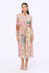 Buy_Siddhartha Bansal_Pink Crepe Printed Dream Catcher Mandarin Collar Jumpsuit With Belt _at_Aza_Fashions