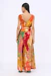 Shop_Siddhartha Bansal_Multi Color Crepe Printed Lotus V Neck Preen Jumpsuit With Belt _at_Aza_Fashions