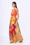 Siddhartha Bansal_Multi Color Crepe Printed Lotus V Neck Preen Jumpsuit With Belt _Online_at_Aza_Fashions