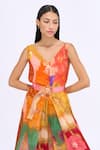 Buy_Siddhartha Bansal_Multi Color Crepe Printed Lotus V Neck Preen Jumpsuit With Belt _Online_at_Aza_Fashions