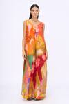 Shop_Siddhartha Bansal_Multi Color Crepe Printed Lotus V Neck Preen Jumpsuit With Belt _Online_at_Aza_Fashions