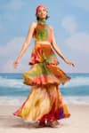 Buy_Siddhartha Bansal_Multi Color Top Silk Organza Printed Floral Halter Free Fallin And Skirt Set _at_Aza_Fashions