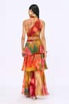 Shop_Siddhartha Bansal_Multi Color Top Silk Organza Printed Floral Halter Free Fallin And Skirt Set _at_Aza_Fashions