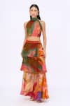 Siddhartha Bansal_Multi Color Top Silk Organza Printed Floral Halter Free Fallin And Skirt Set _Online_at_Aza_Fashions