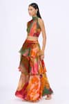 Buy_Siddhartha Bansal_Multi Color Top Silk Organza Printed Floral Halter Free Fallin And Skirt Set _Online_at_Aza_Fashions