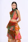 Shop_Siddhartha Bansal_Multi Color Top Silk Organza Printed Floral Halter Free Fallin And Skirt Set _Online_at_Aza_Fashions