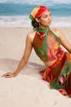 Siddhartha Bansal_Multi Color Top Silk Organza Printed Floral Halter Free Fallin And Skirt Set _at_Aza_Fashions